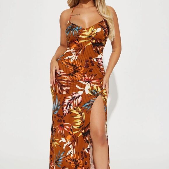 Brown floral maxi dress - Picture 3 of 11
